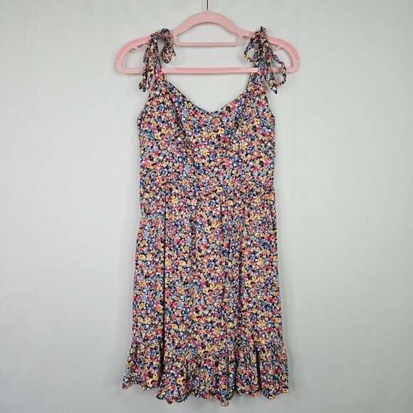 OLD NAVY Fit & Flare Cami Dress NAVY BLUE PINK YELLOW Floral size M Smocked Cute - Picture 2 of 7